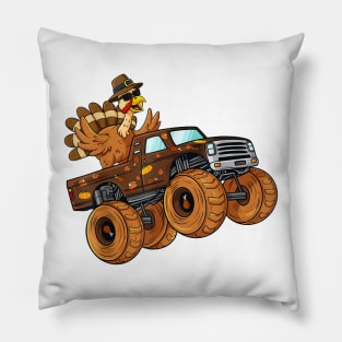 Thanksgiving Turkey Riding Monster Truck Kids Pillow