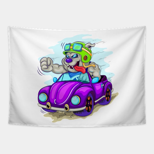 Cartoon dog driver Tapestry by AndreKENO