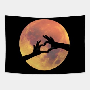 Full Moon with Heart Hands Silhouette Tapestry