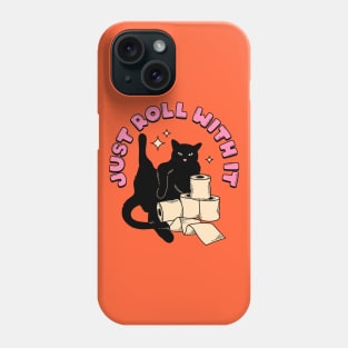 Roll with it Black Cat in orange Phone Case