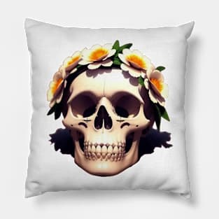 Just a Scull With Flowers Pillow