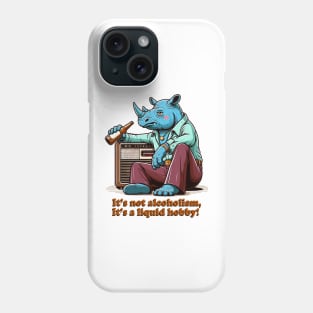 Retro Drunk Rhino Cartoon - 70s Party Animal with Vintage Radio and Humor Quote Phone Case