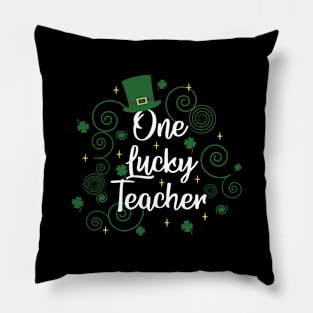 One Lucky Teacher Irish Clover Shamrock St Patricks Day Pillow