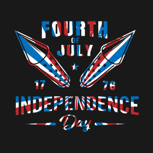 USA Red White and Blue Flag Colors with Firework Rockets for  4th of July Independence Day T-Shirt