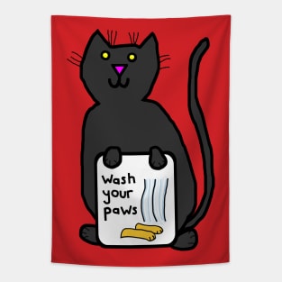 Cute Cat Says Wash Your Paws Tapestry