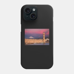 The lighthouse of Rethimno & Psiloritis mountain Phone Case