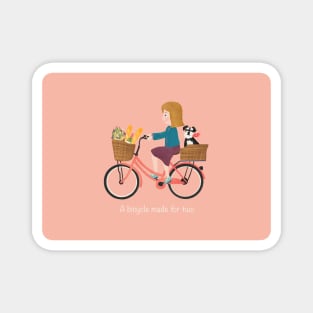 Lady on a red Dutch bike with a dog and a picnic Magnet