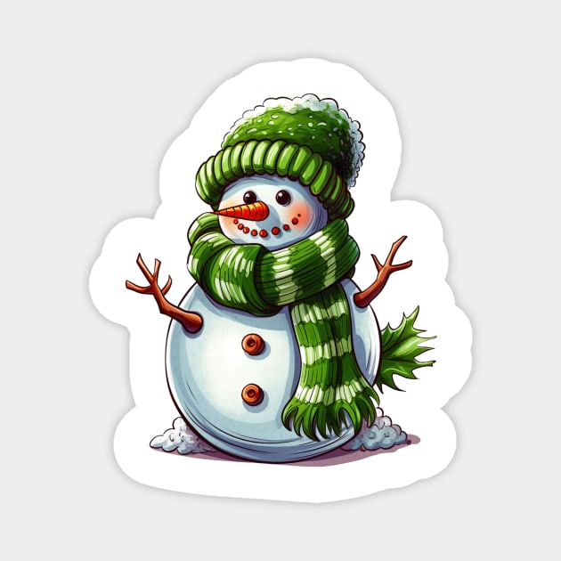 Cute Snowman Green Christmas 2023 Magnet by SantinoTaylor