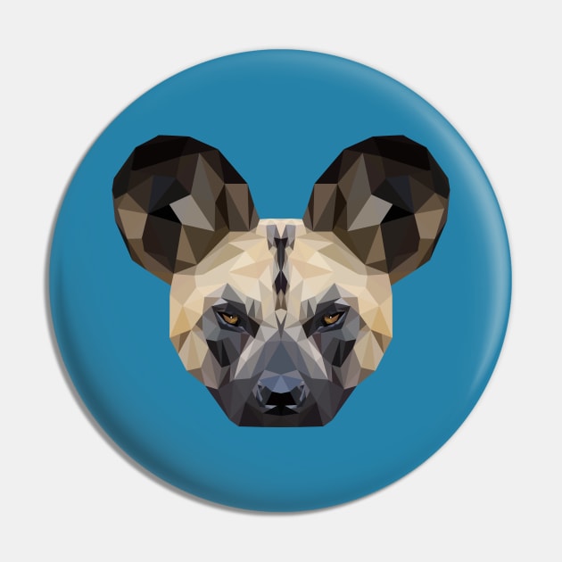 African Wild Dog Low Poly Art Pin by TheLowPolyArtist