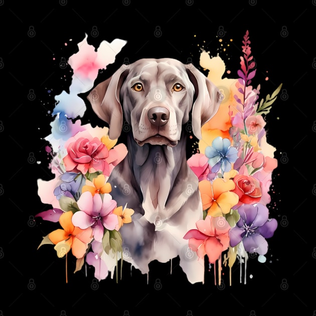 A weimaraner decorated with beautiful watercolor flowers by CreativeSparkzz