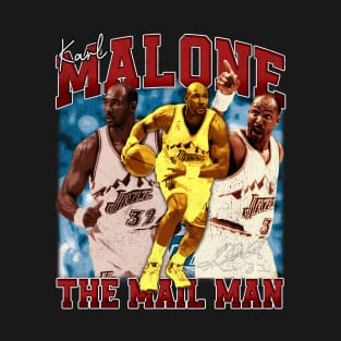 Karl Malone The Mail Man Basketball Legend Signature Vintage Retro 80s 90s Bootleg Rap Style T-Shirt