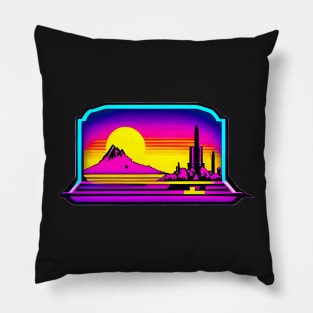 Synthwave sunset sun  astral retro colorfull sticker Pillow