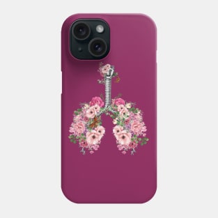 Lung Anatomy, pink roses, Cancer Awareness Phone Case