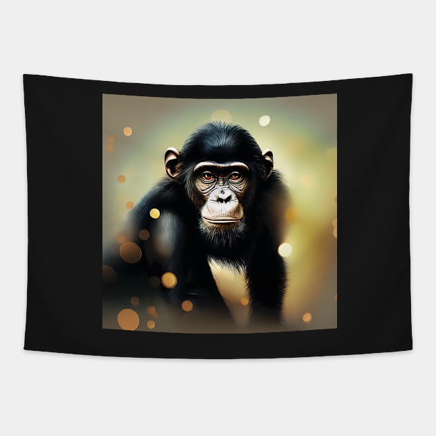 Chimpanzee in a golden, glowing light Tapestry by Geminiartstudio