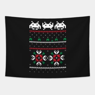 Retro Space Video Game 8 bit Pixel Ugly Christmas Sweater Tapestry