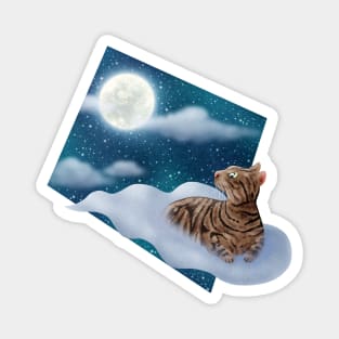 Staring at the moon. (cat sitting on the cloud.) Magnet