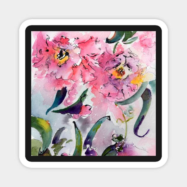 Pink Flowers Modern Abstract Organic Floral Art Magnet by GinetteArt