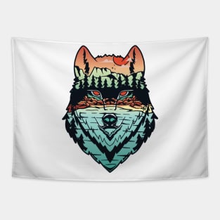 Colorfull wolf head forest Tapestry