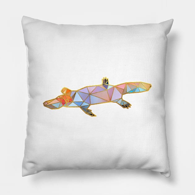 Platypus Geometric Gold Lines Pillow by HappyGiftArt