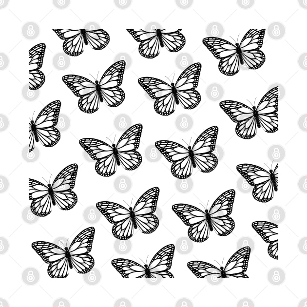 Monarch Butterfly Pattern - Black and White by GraphiscbyNel