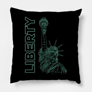 Liberty and the Statue of Liberty in a green line drawing design #2 Pillow