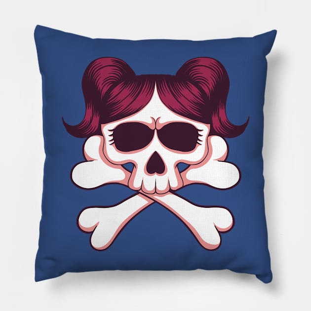 skull girl crossbones illustration Pillow by Mako Design 