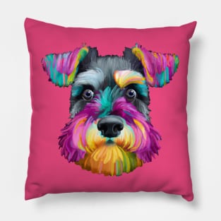 Cute Miniature Schnauzer Puppy Dog Gouache Painting Pillow