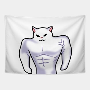 white Cat meme Buff power up Tapestry