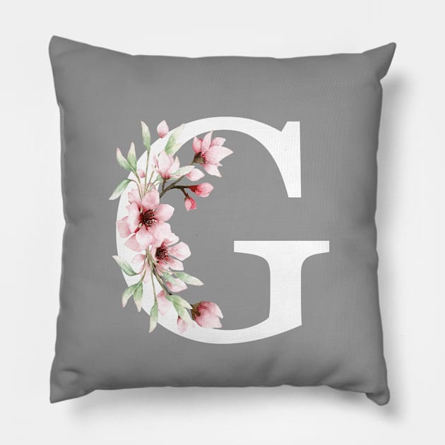 Letter G Monogram With Cherry Blossoms Pillow by thesnowwhyte