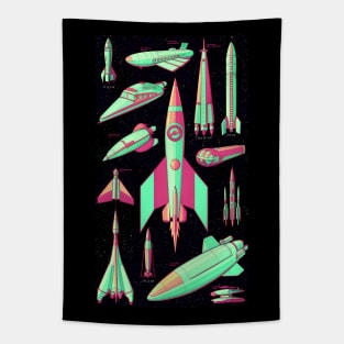 Retro rocket collage art Tapestry