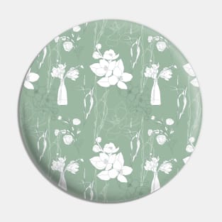 Flowers pattern with leafs in pastel color line art. Pin
