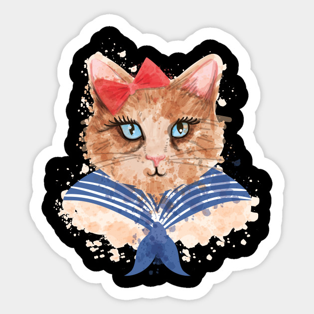 Cute Little Sailor Cat Painted In Watercolor Cat Sticker
