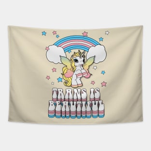 'Trans is beautiful' Unicorn Rainbow Tapestry