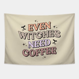 Even Witches Need Coffee Vintage Halloween Spooky Season Funny Saying Tapestry