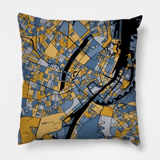 Copenhagen Map Pattern in Blue & Gold Pillow