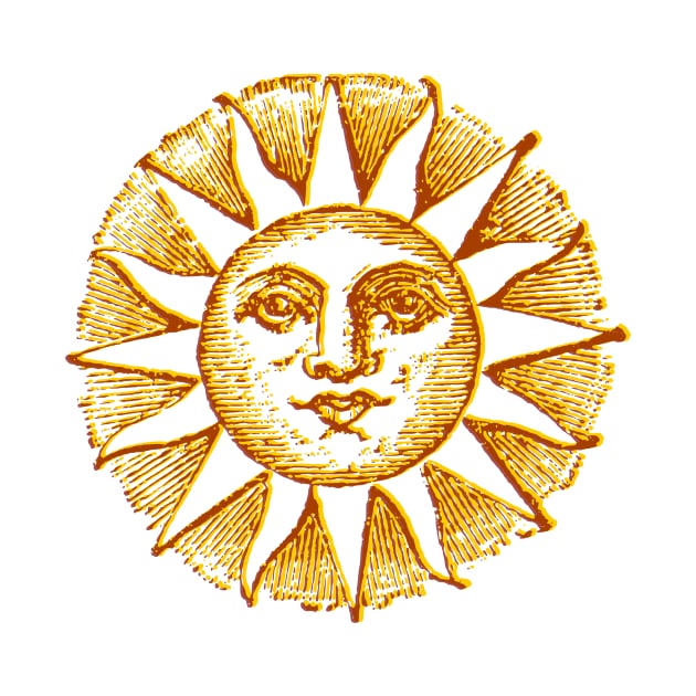 celestial golden sun with face line drawing vintage by opptop