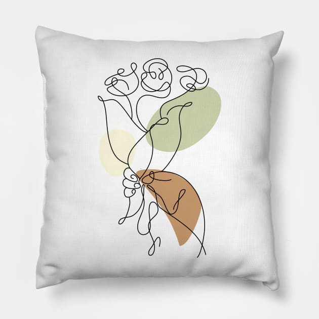 Flower Bouquet Shape Minimalist Line Art Drawing Pillow by Twiri