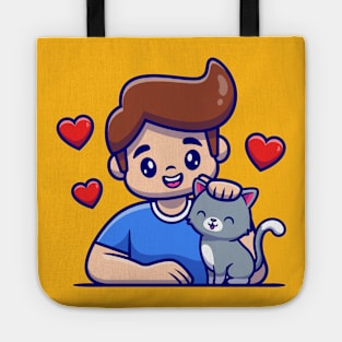 Cute Boy With Cat Cartoon Tote