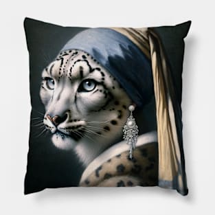 Wildlife Conservation - Pearl Earring Snow Leopard Meme Pillow