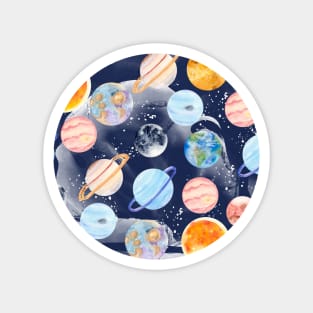 Planets | Watercolor | Navy Texture Magnet