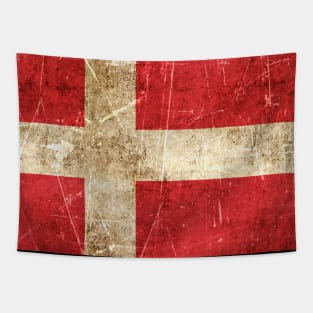 Vintage Aged and Scratched Danish Flag Tapestry