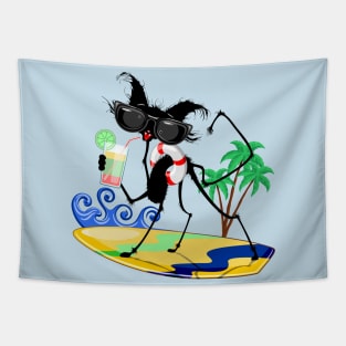 Cat Funny and Silly Character Summer Fun surfing on waves Tapestry