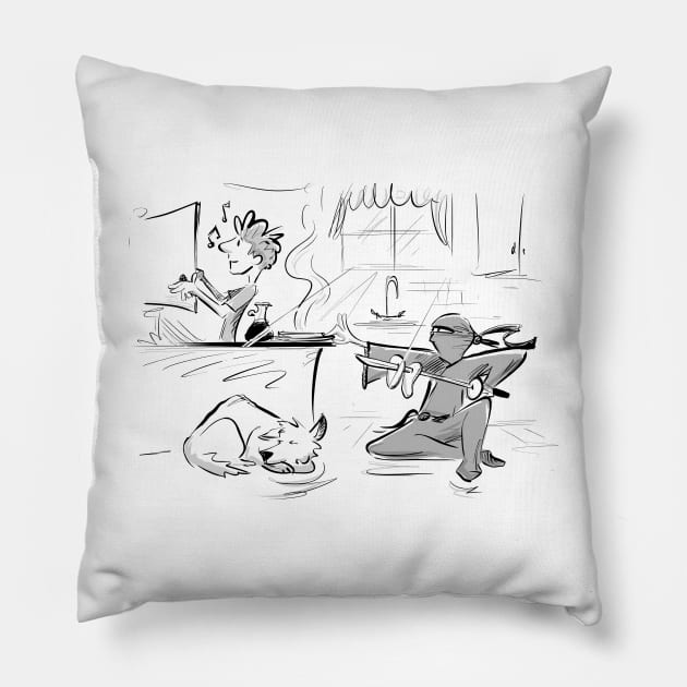 Ninja Stealing Pancakes Pillow by Jason's Doodles