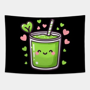 Cute Kawaii Green Smoothie Drink with Hearts | Vegan Design for Kawaii Lovers Tapestry