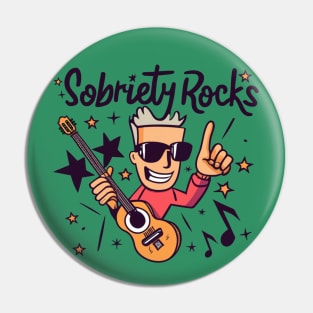 Sobriety Rocks Cartoon Rocker With Guitar Pin