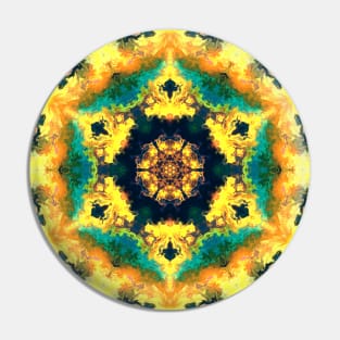 Psychedelic Kaleidoscope Yellow Blue and Green Pin