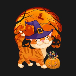 Cat pumpkin witch T-Shirt