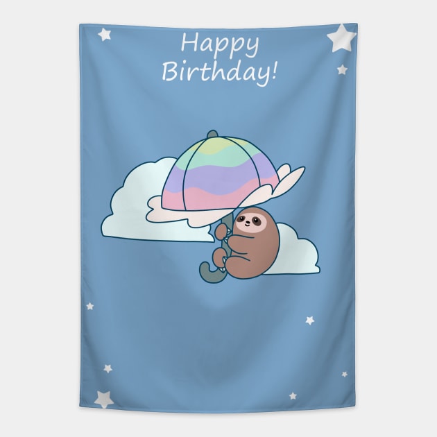 Happy Birthday Parasol Sloth Tapestry by saradaboru