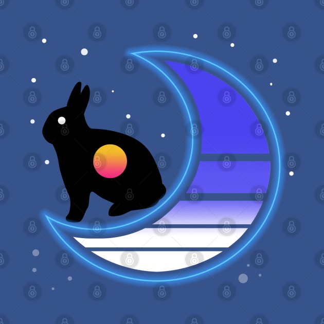 Synthwave Rabbit in the Moon (transparent) by VixenwithStripes