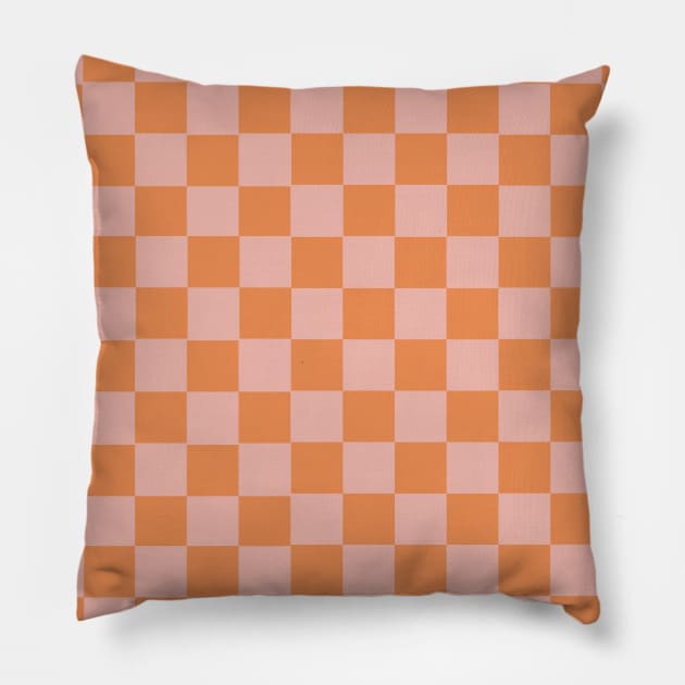 Checkered Pattern - Coral and Orange Pillow by TheWildOrchid